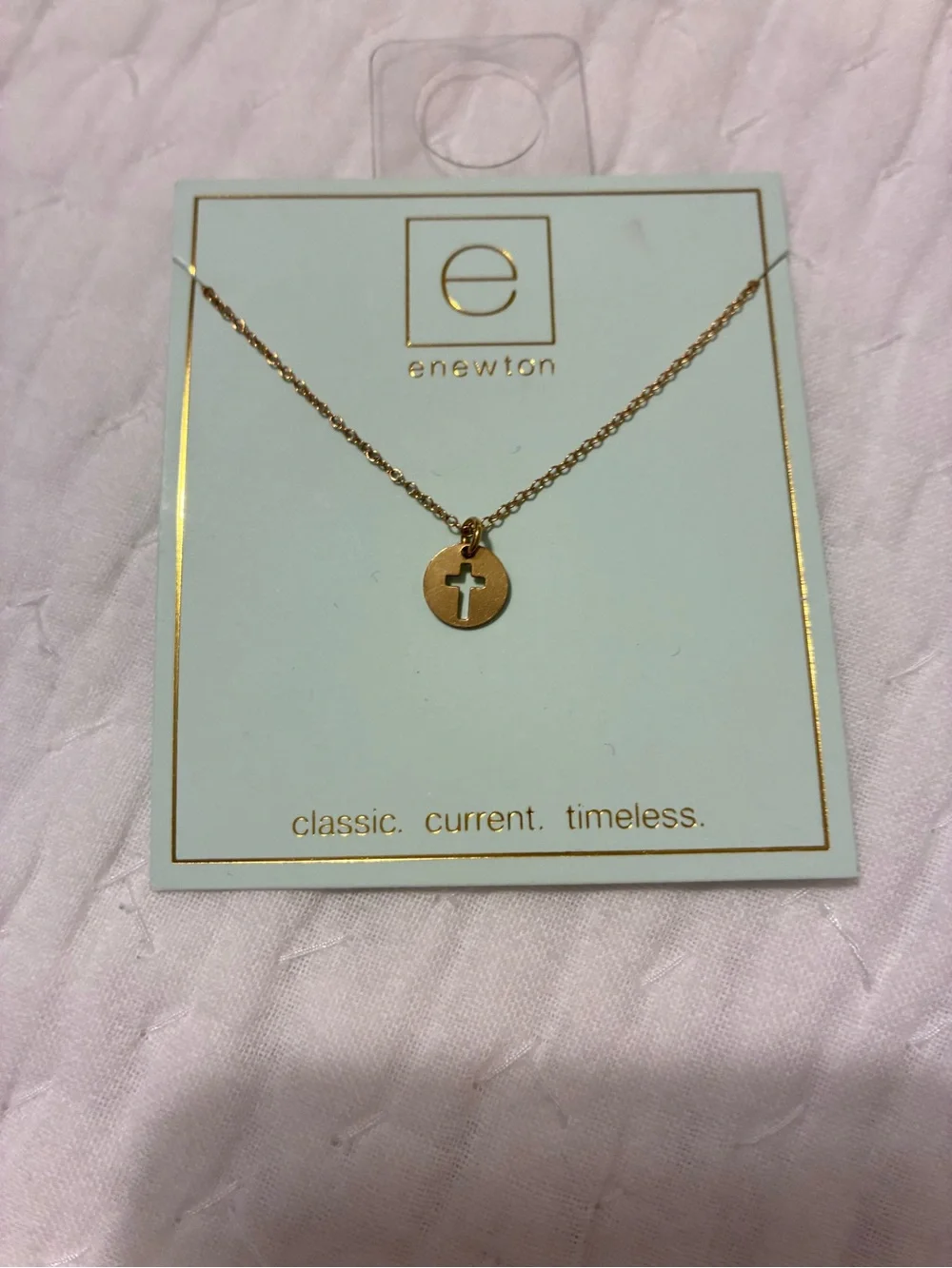 E. Newton Gold Disc Pendant Necklace with Cross Cutout NWT
